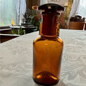 Antique medicinal Amber Glass Dropping Bottle with Stopper, holds 50 ml.